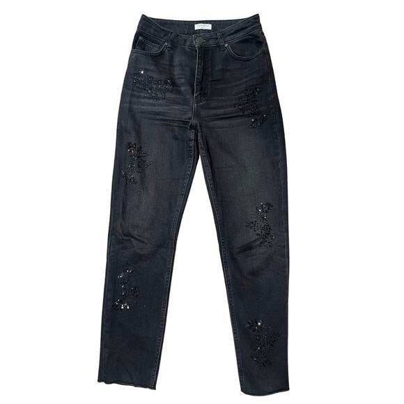 SANDRO Paris Embellished Beaded Sequins Black Jeans Designer Size 36 (U.S. 4/6) - Picture 1 of 7